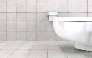 White Toilet Bowl In A Modern Bathroom Design Made In 3D